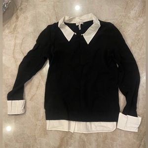 Joie black sweater with white collar and sleeves coming through